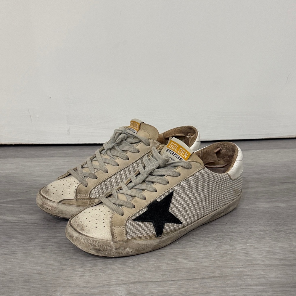 Golden Goose Gray and White Sneakers with Black Star